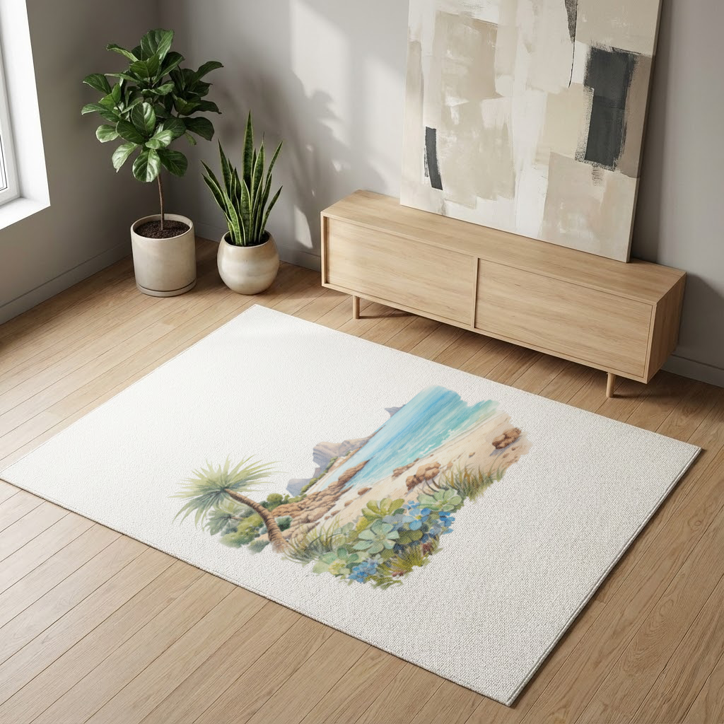 Tropical Palm Tree and Turquoise Sea Living room carpet