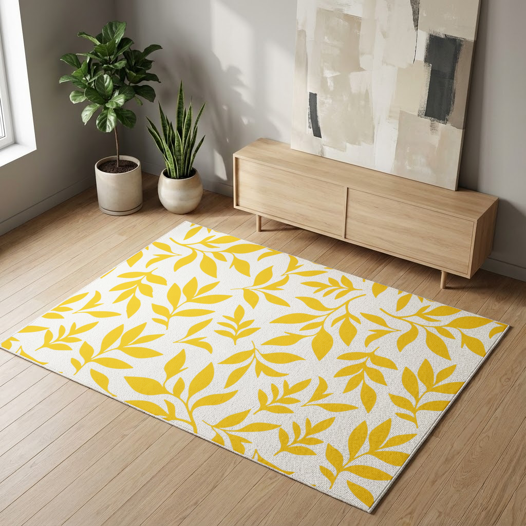 Mustard Yellow Botanical Leaves Living room carpet