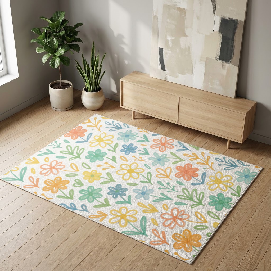 Colorful Boho Wildflowers Living room carpet