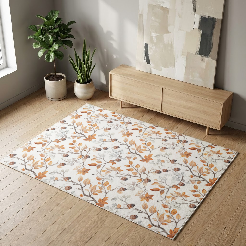 Watercolor Fall Acorns and Leaves Living room carpet