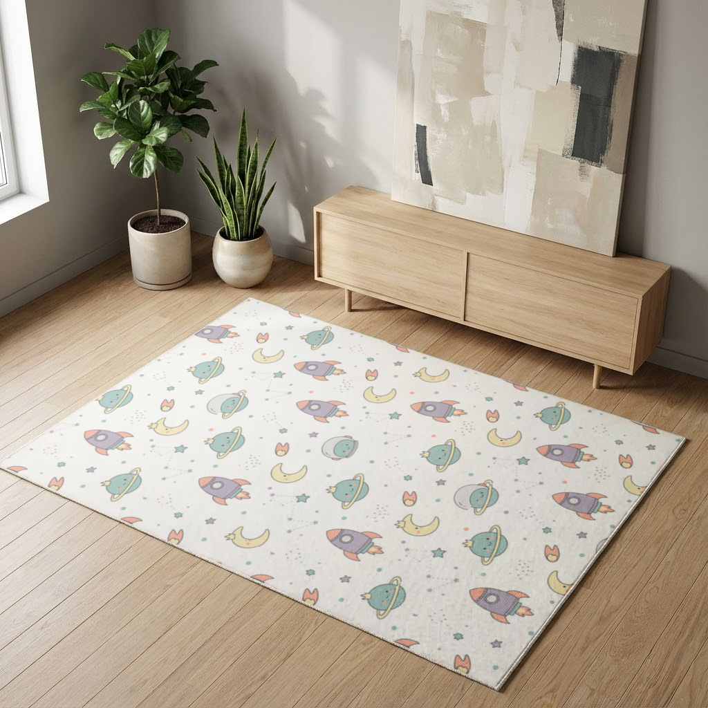 Cute Space Rocket Pattern Living room carpet