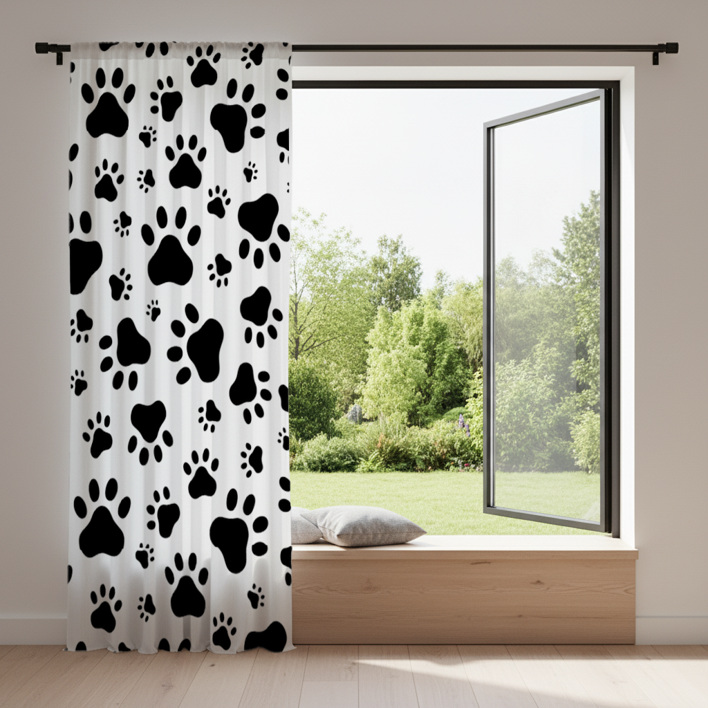 Black and White Paw Pattern Design Drapes