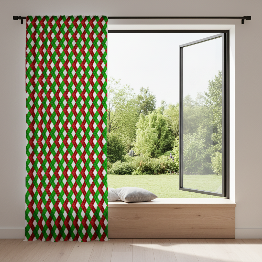 Red Green Argyle Plaid Background Pattern Drapes