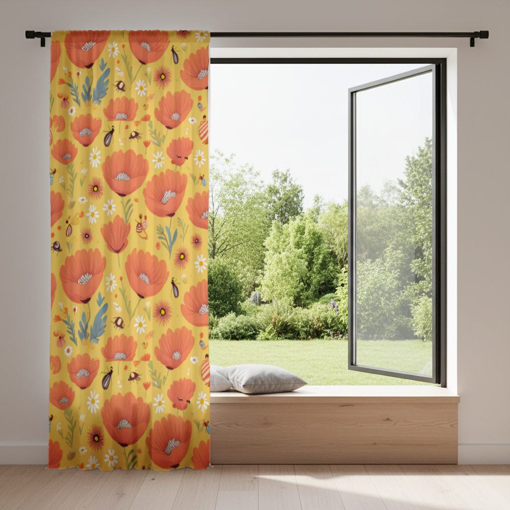 Floral  Insect Pattern  Colorful Design Drapes