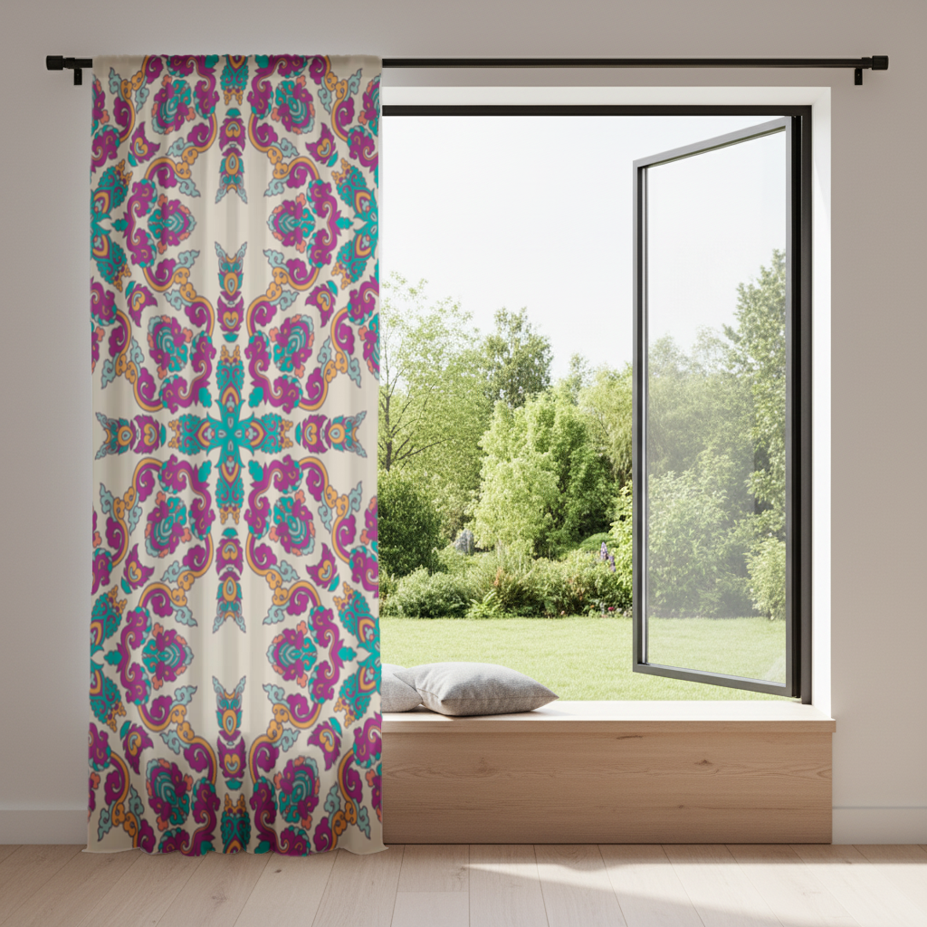 Colorful Oriental Symmetrical Mandala Pattern Drapes