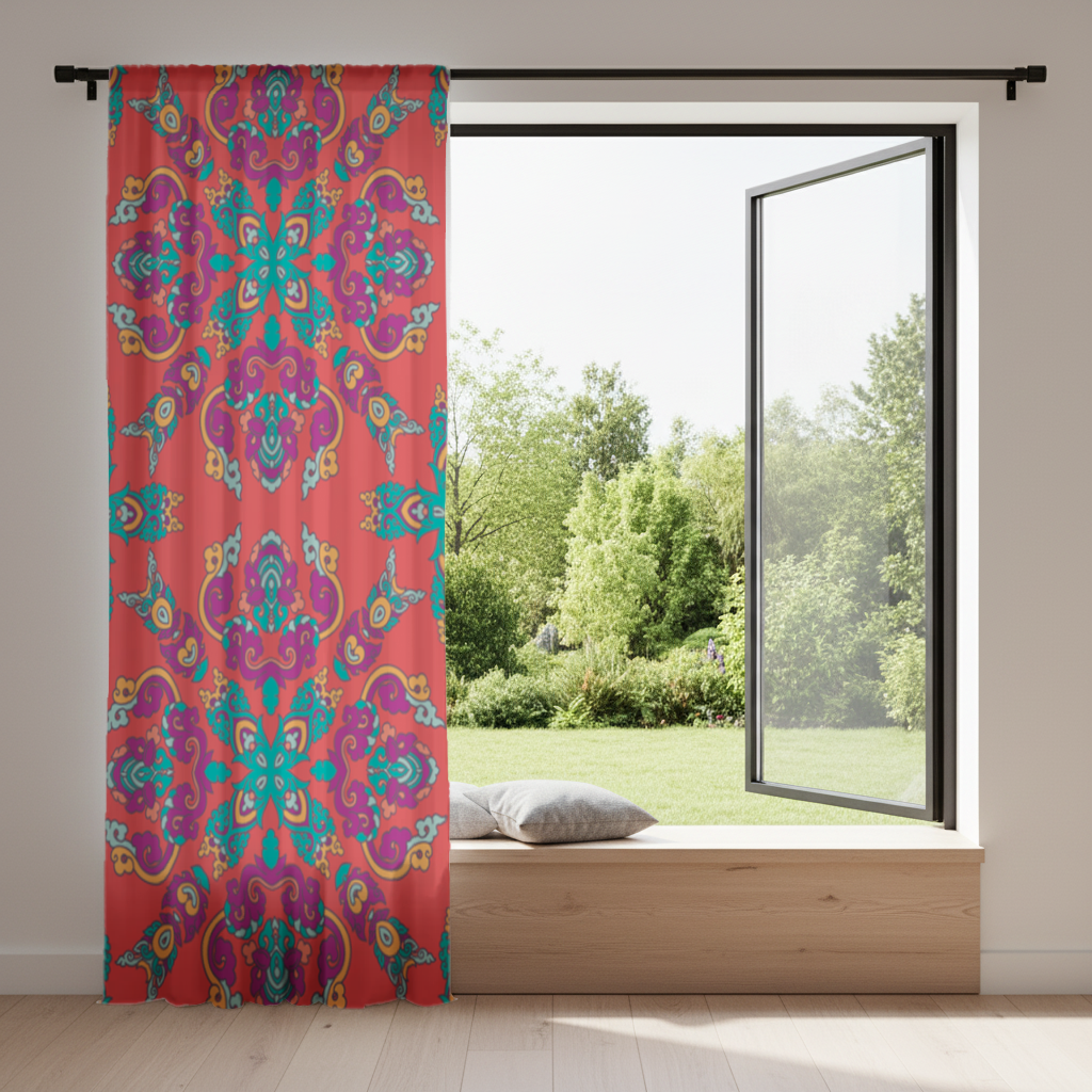 Vibrant Red Oriental Mandala Pattern Drapes
