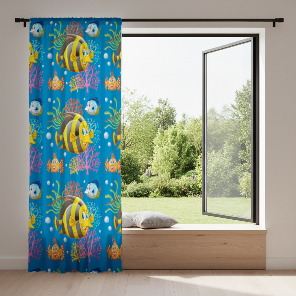 Colorful Tropical Fish and Coral Reef Pattern Drapes