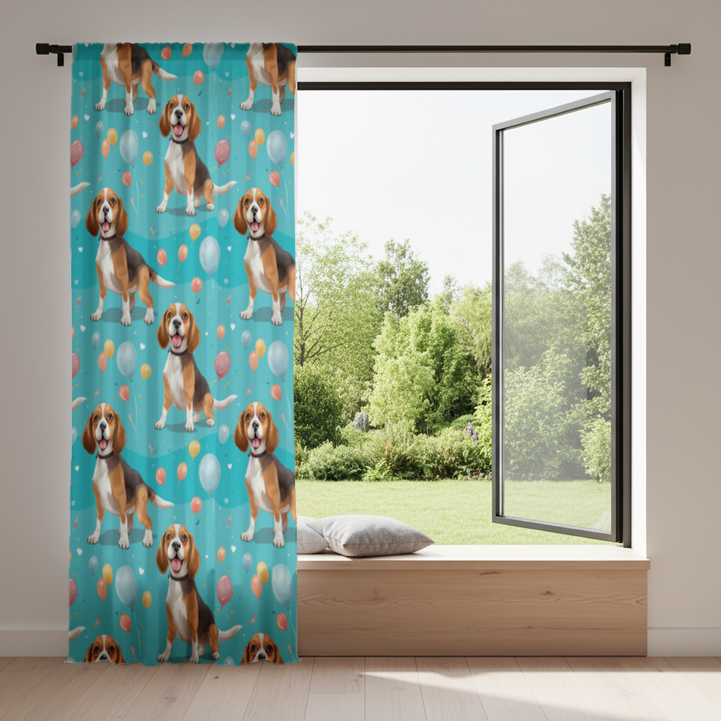 Cute Beagle Dog and Colorful Balloons Seamless Pattern Drapes