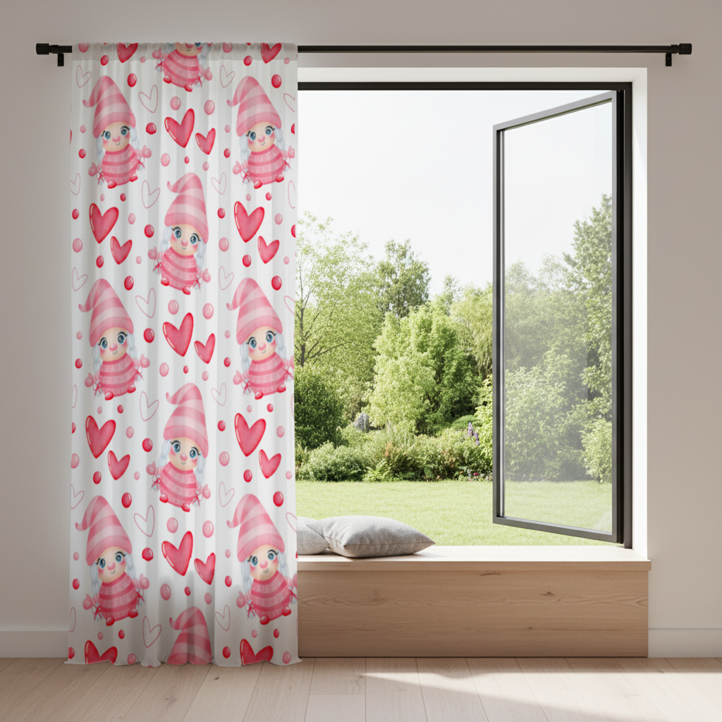 Cute Pink Baby Girl Valentines Day Heart Pattern Design Drapes