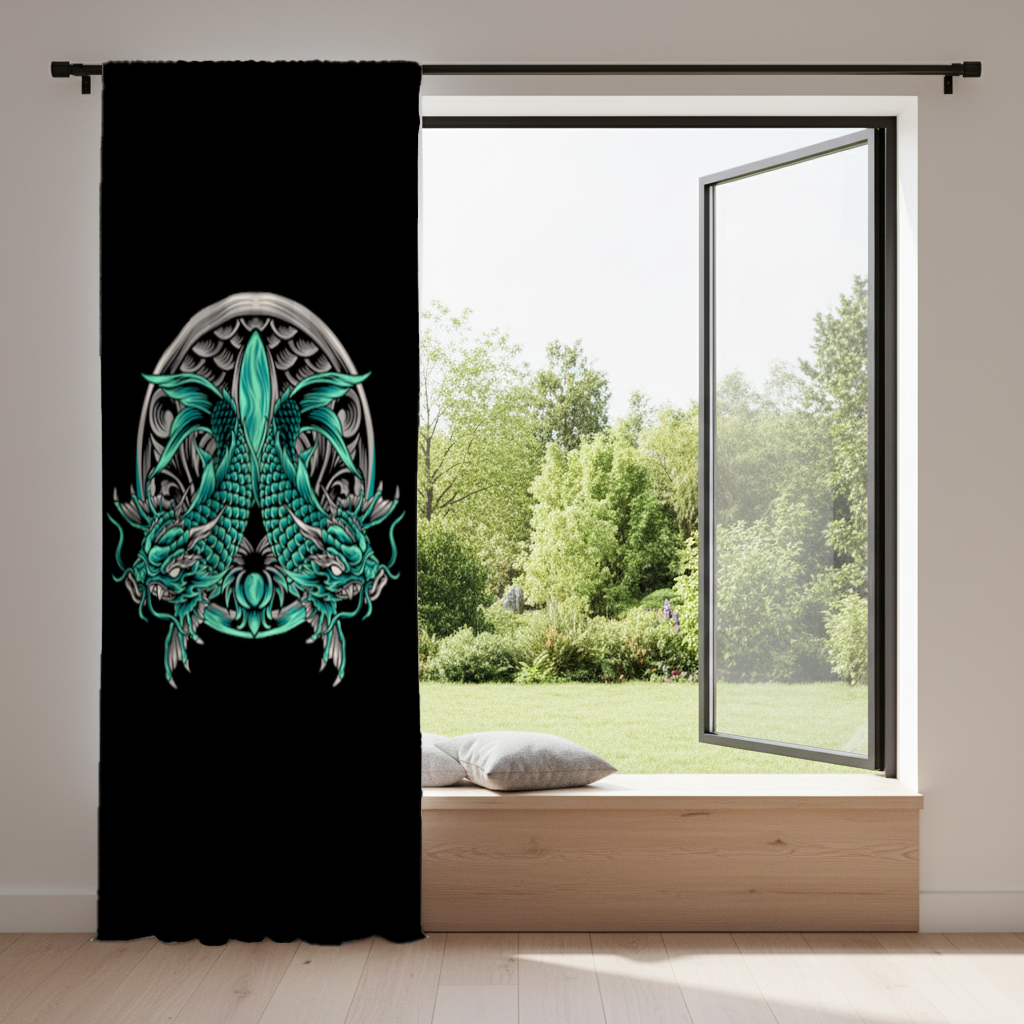 Turkuaz Çift Ejderha Amblem Tasarımı Fon Perde