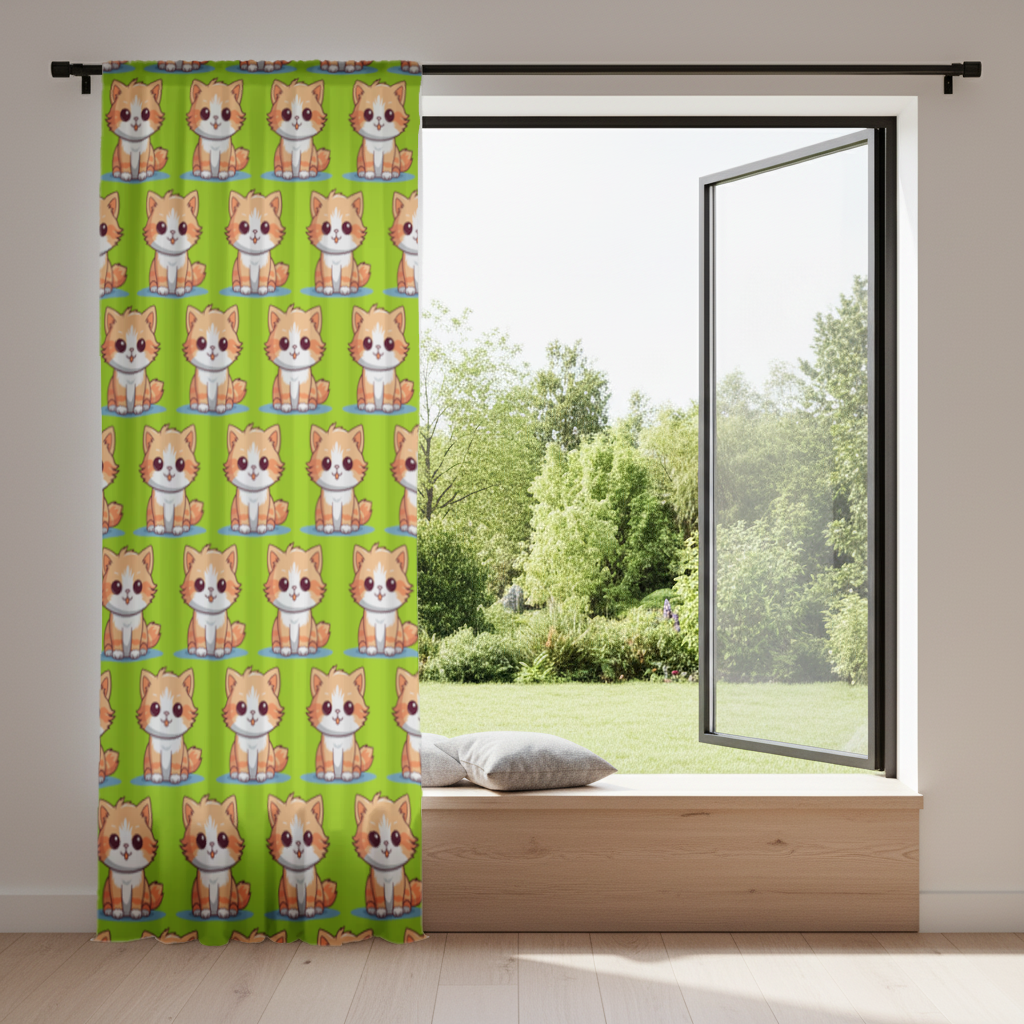 Cute Orange Cat Illustration Drapes