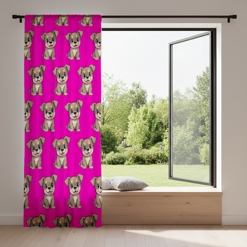 Cute Dog Illustration on Pink Background 