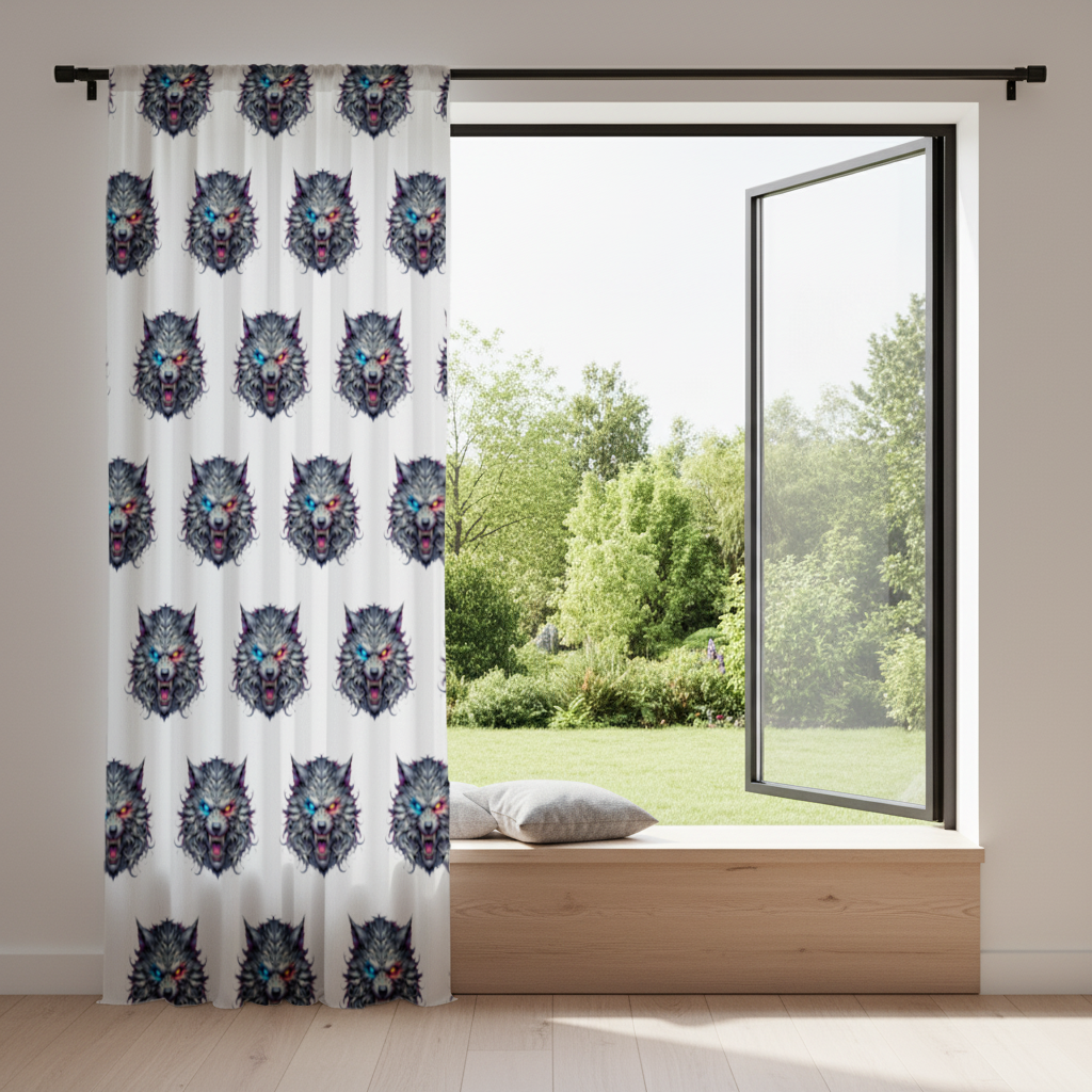 Fierce Wolf Head Illustration Heterochromia Eyes, Savage Wolf Drapes