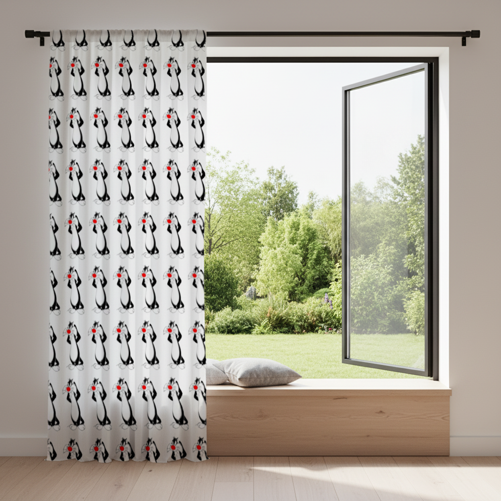 Funny Cartoon Cat Illustration Drapes
