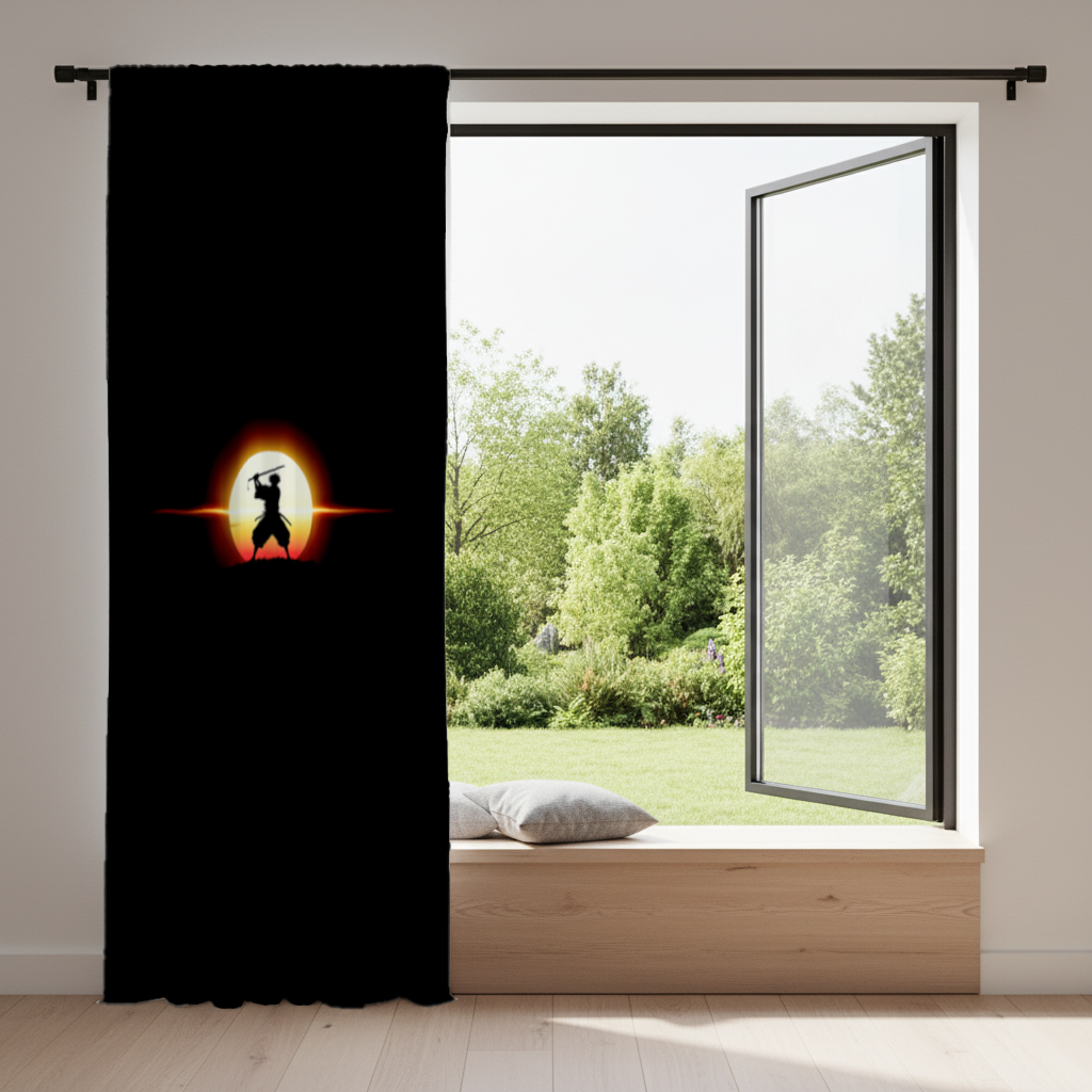 Samurai Silhouette Under the Rising Sun Honor and Strength Drapes