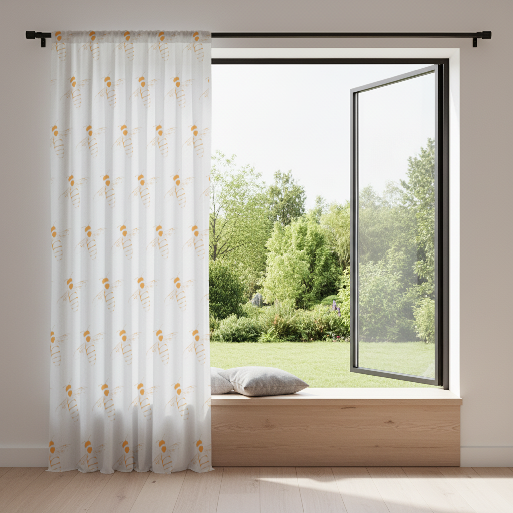 Minimal Orange Bee Illustration Drapes