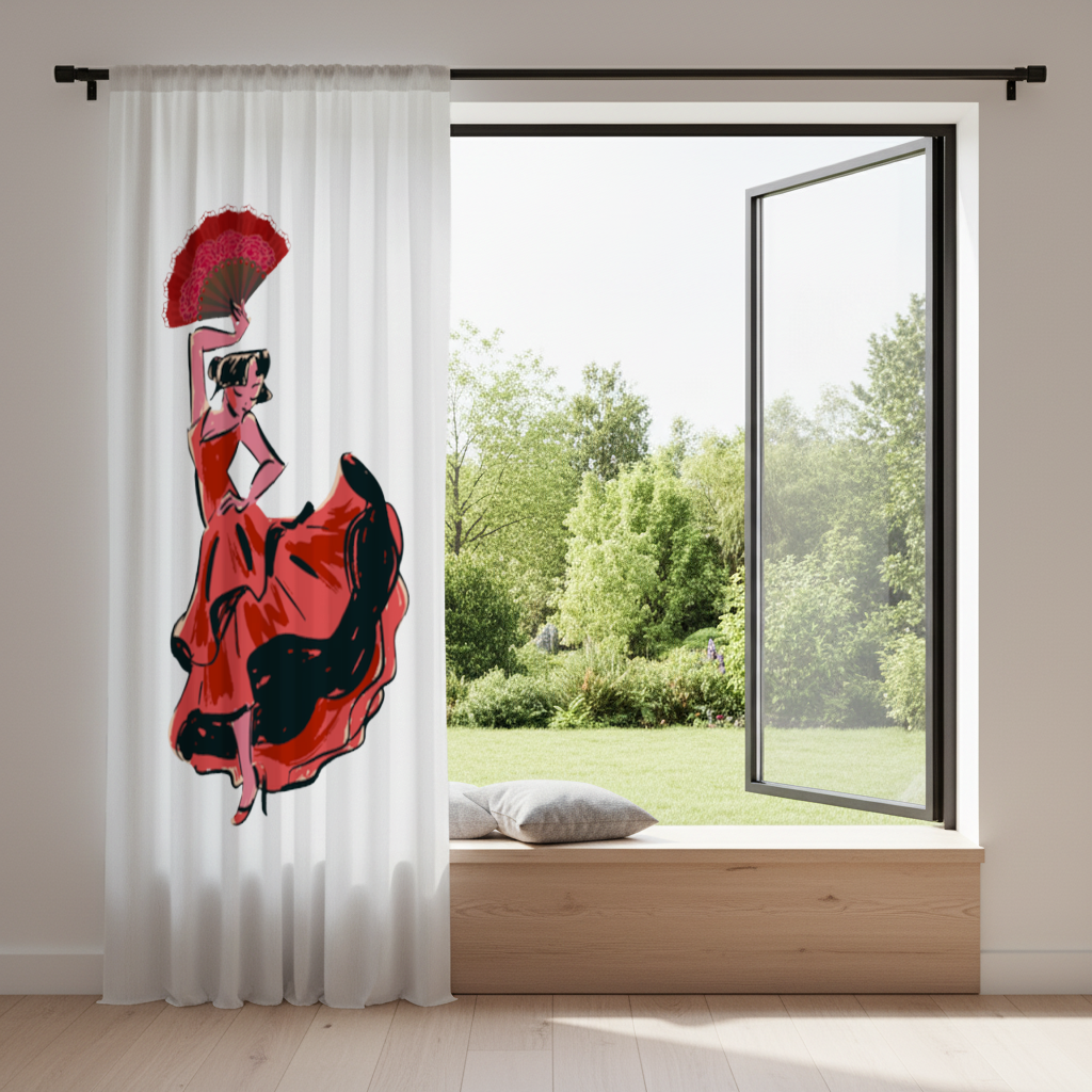 Flamenco Dancer with Fan Illustration Drapes