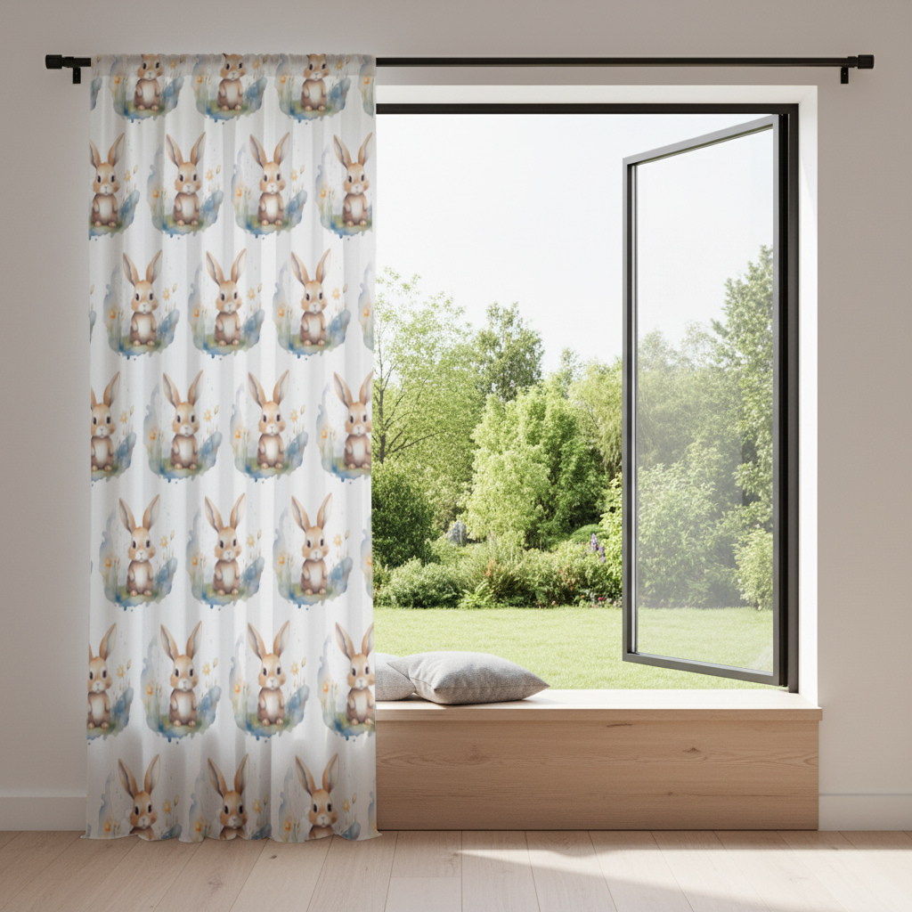 Cute Bunny Watercolor Illustration Drapes