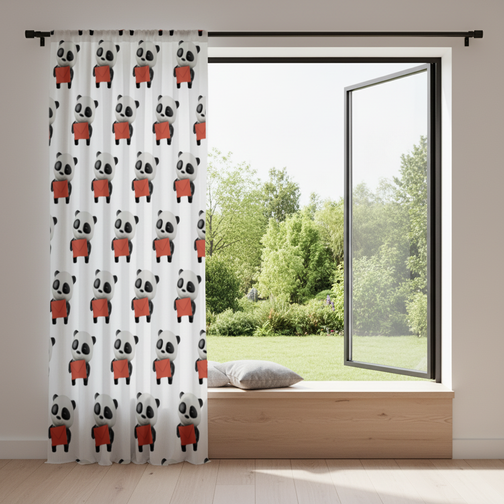 Happy Panda Character Holding Red Envelope Drapes