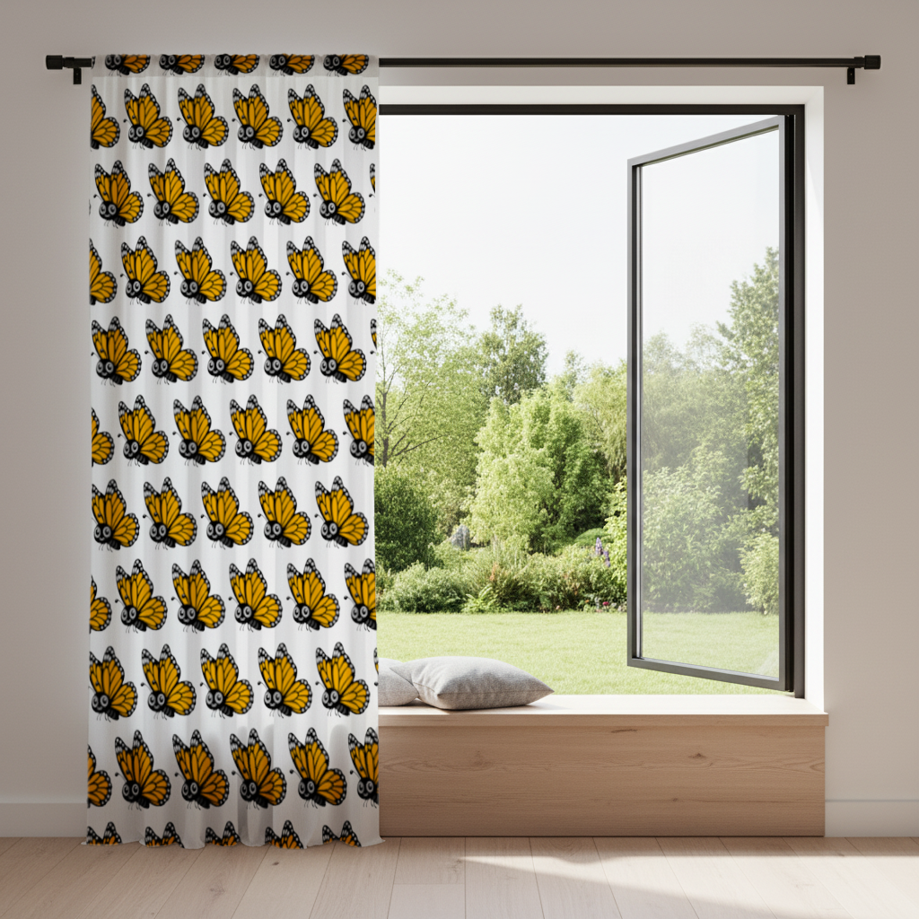Smiling Orange Monarch Butterfly Character Drapes