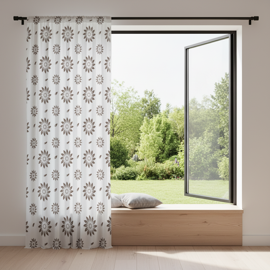 Minimalist Modern Brown Floral Pattern Drapes