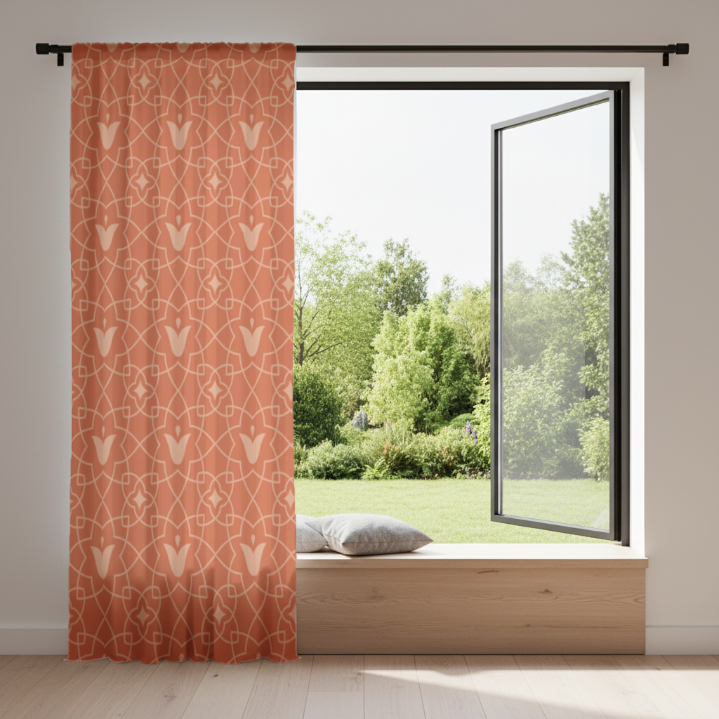 Modern Geometric Linear Terracotta Pattern Drapes