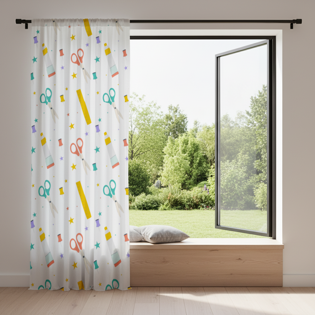 Colorful School and Stationery Supplies Pattern Drapes