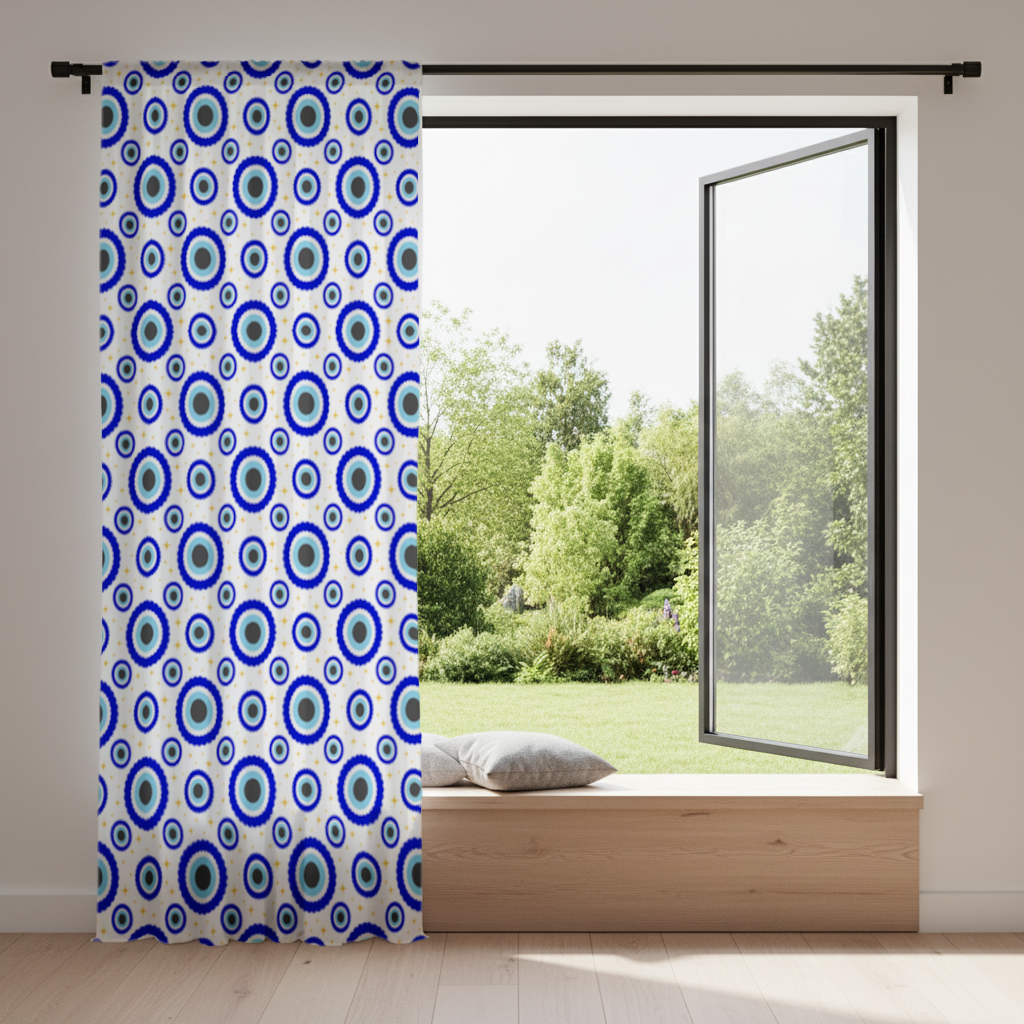 Blue Evil Eye Pattern with Stars Drapes