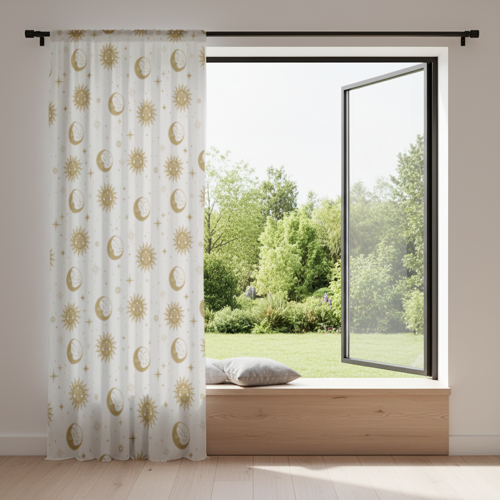 Golden Sun and Moon Mystical Pattern Drapes