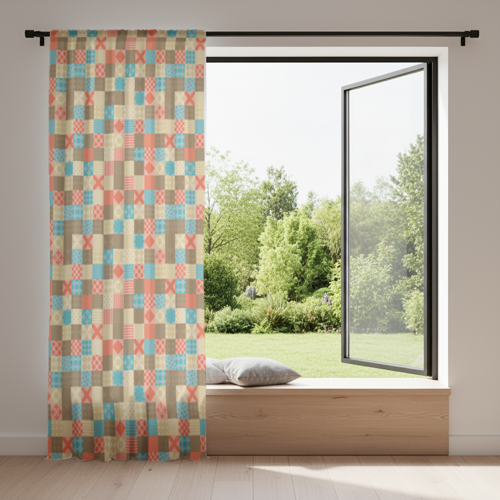 Colorful Modern Geometric Square Pattern Drapes