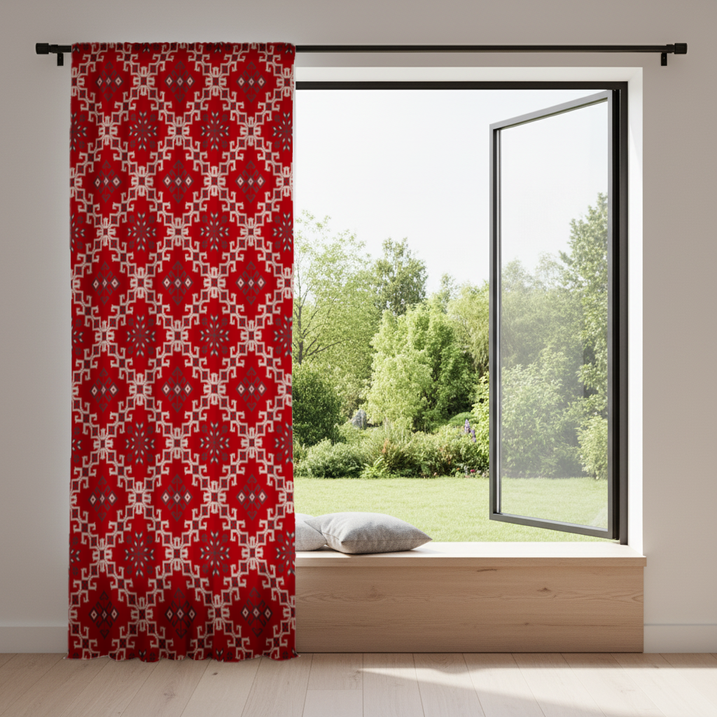 Red Ethnic Embroidery Pattern Drapes