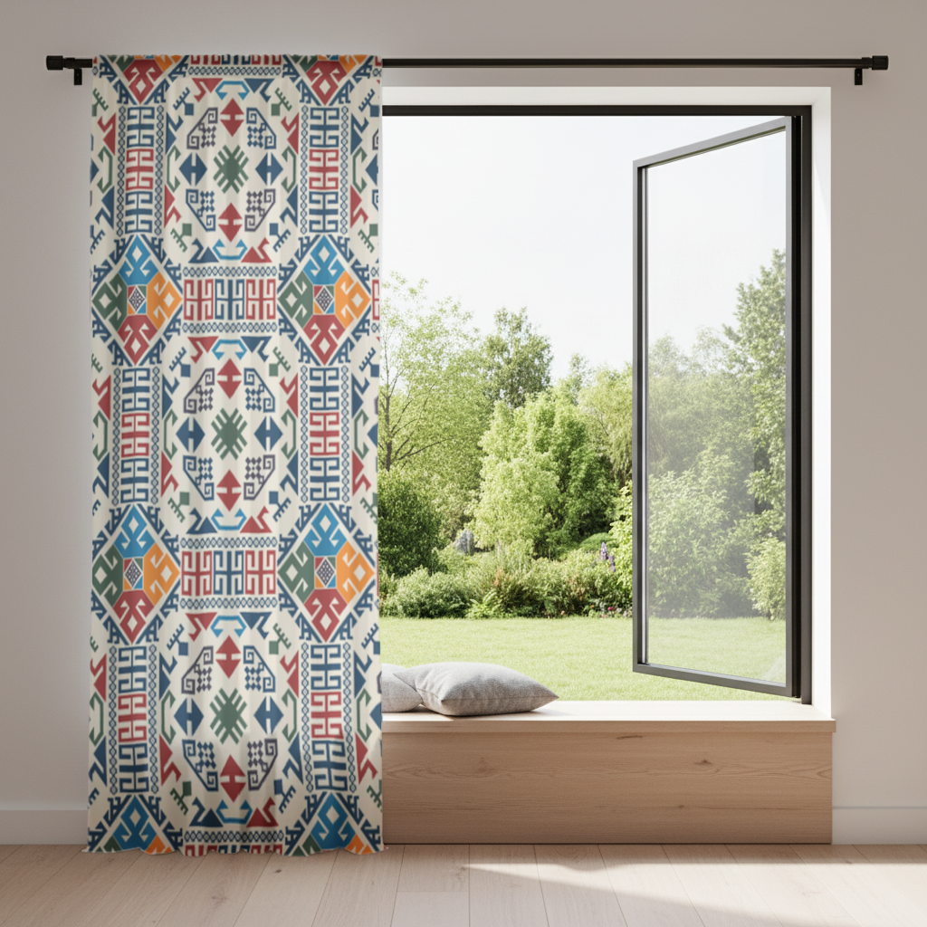 Multicolor Ethnic Geometric Motif Drapes