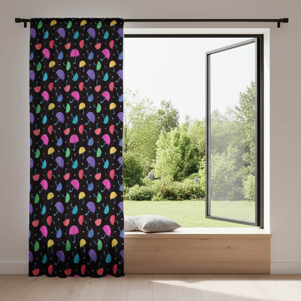 Colorful Heart Umbrellas Pattern Drapes