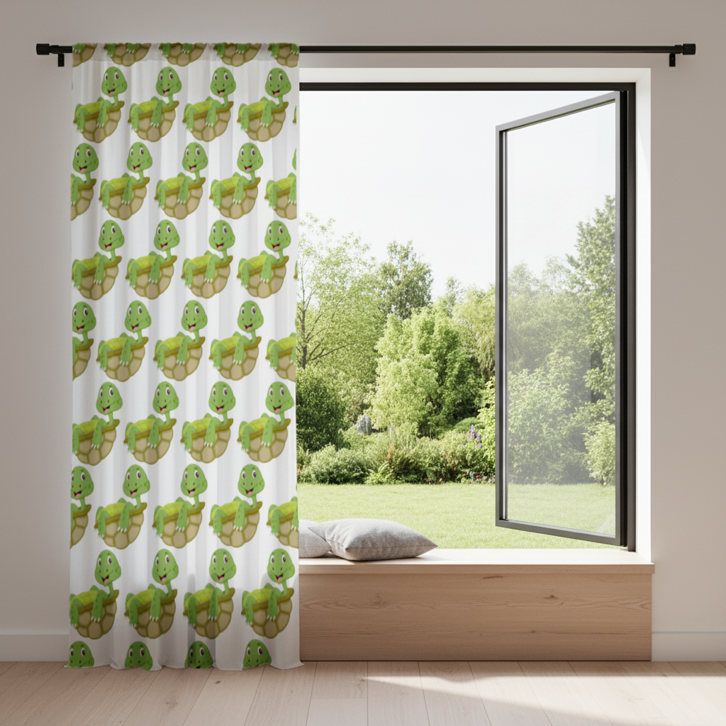 Happy Smiling Green Turtle in Shell Drapes