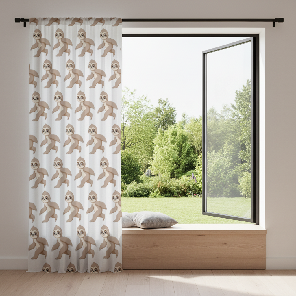 Cute Joyful Walking Sloth Drapes