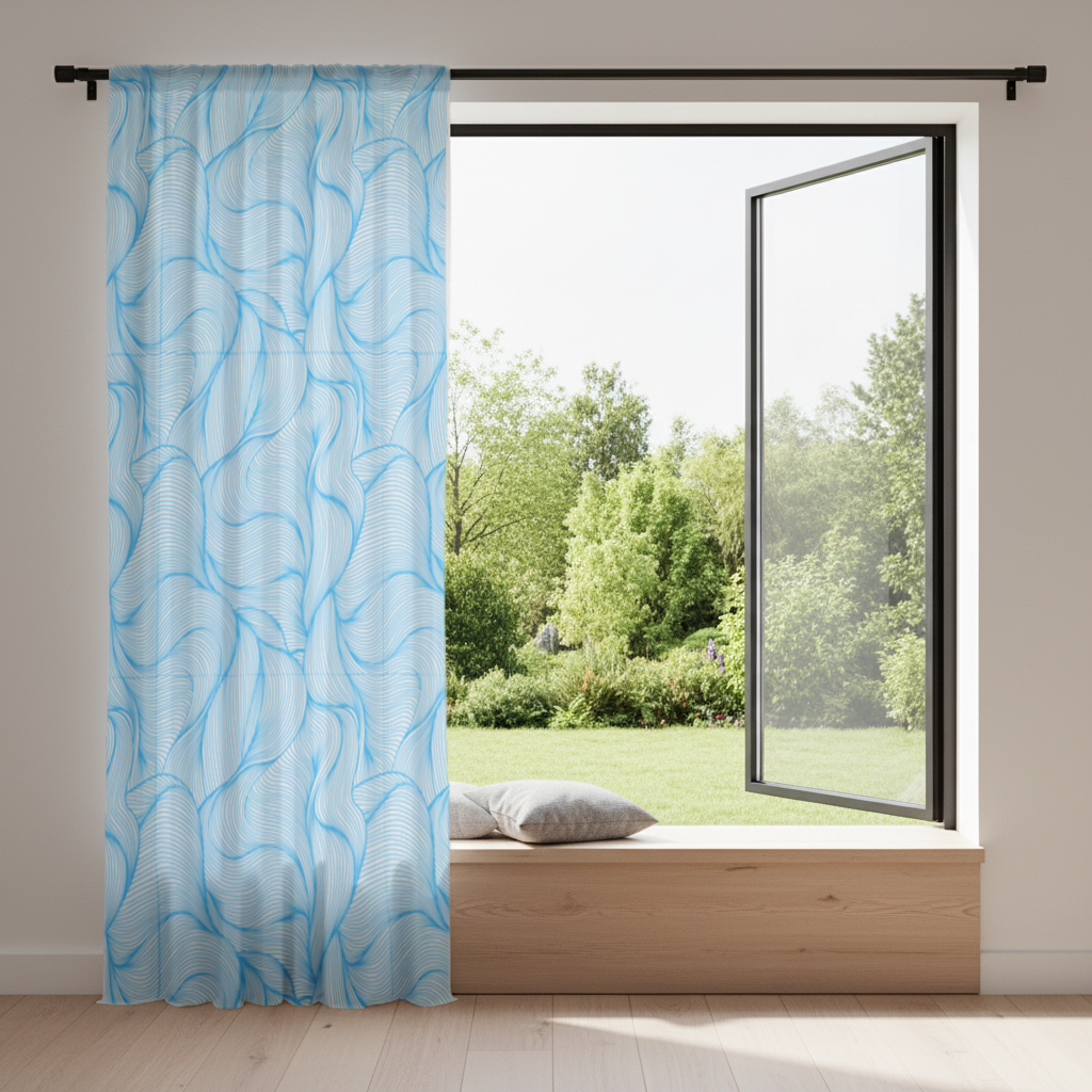 Blue Wavy Linear Abstract Pattern Drapes