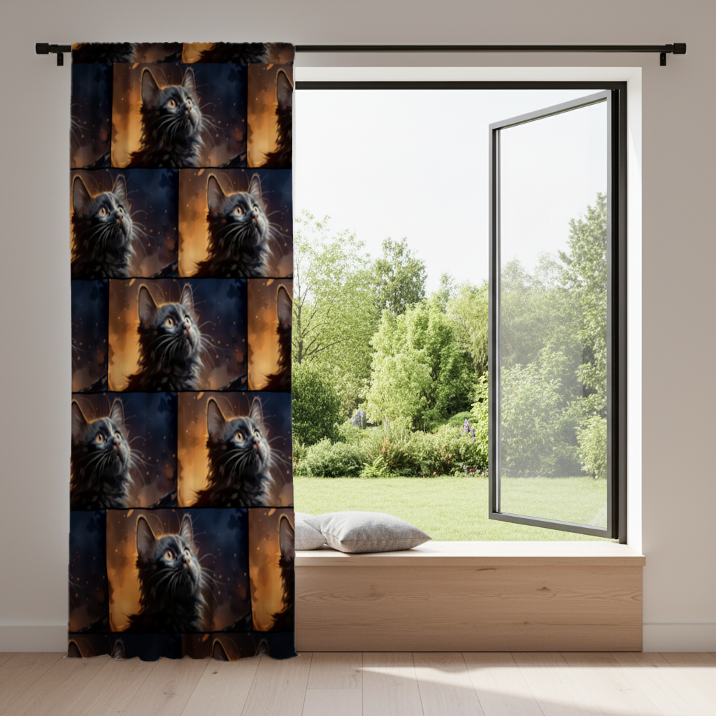 Black Cat Digital Art Drapes