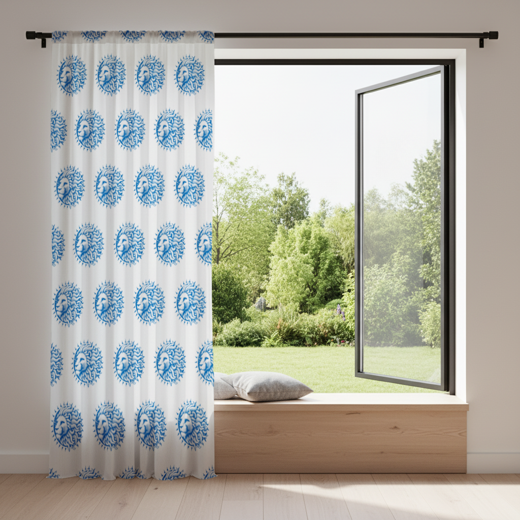Leo Zodiac Sun and Moon Blue Motif Drapes