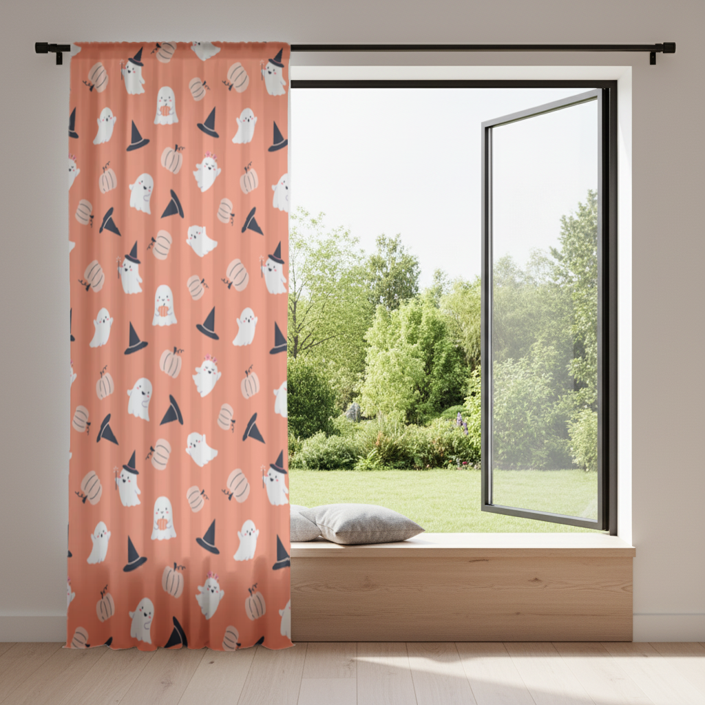Cute Pumpkin and Witch Hat Ghost Pattern Drapes
