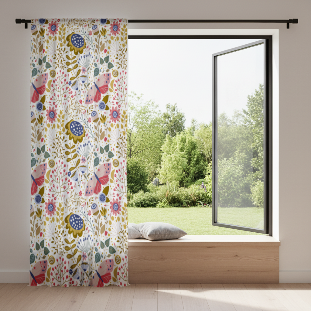 Folk Art Floral and Butterfly Pattern Drapes