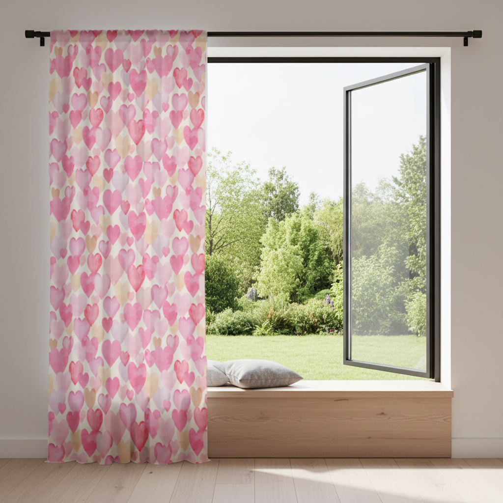 Watercolor Pink Hearts Drapes