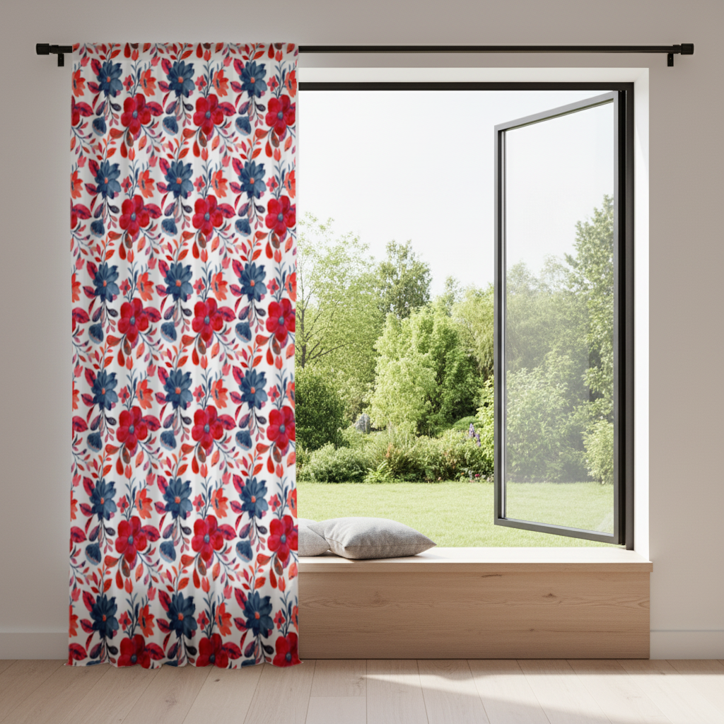 Watercolor Red Navy Floral Drapes