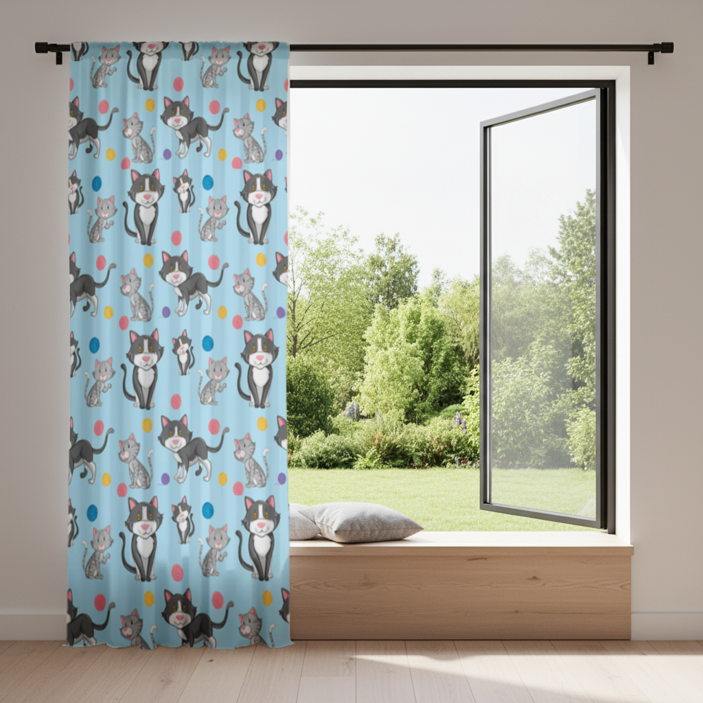 cat repeat pattern Drapes
