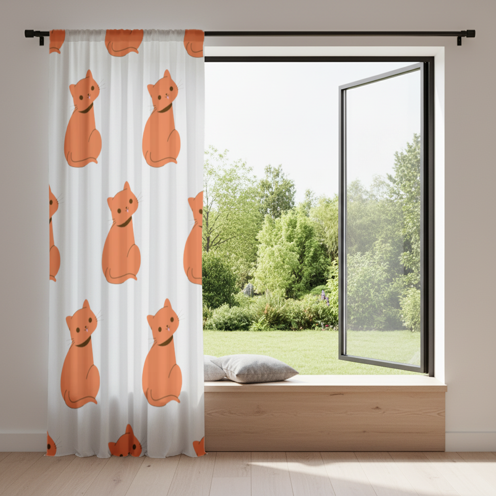 Kawaii Orange Cat Blep Drapes