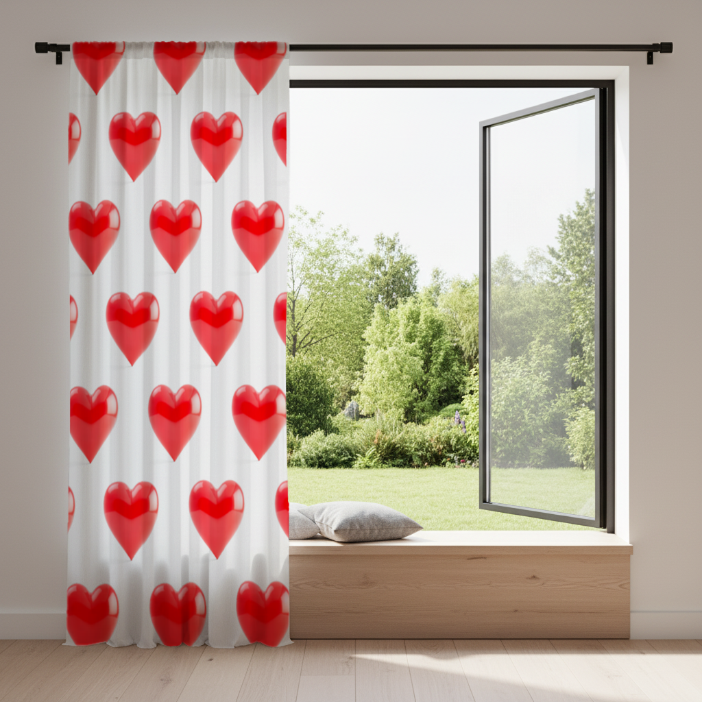 Glossy Red 3D Heart Drapes