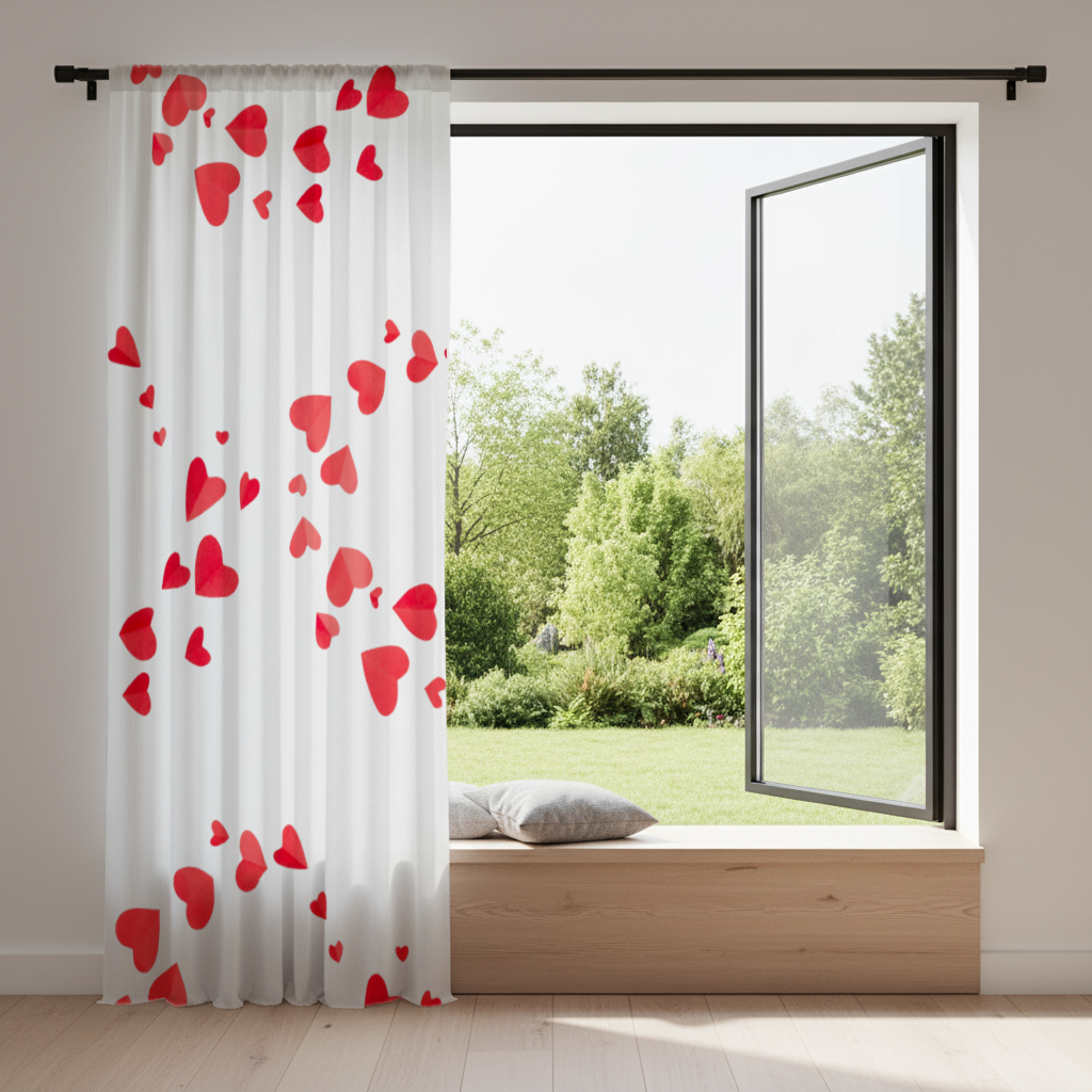 Red Hearts Frame Design Drapes