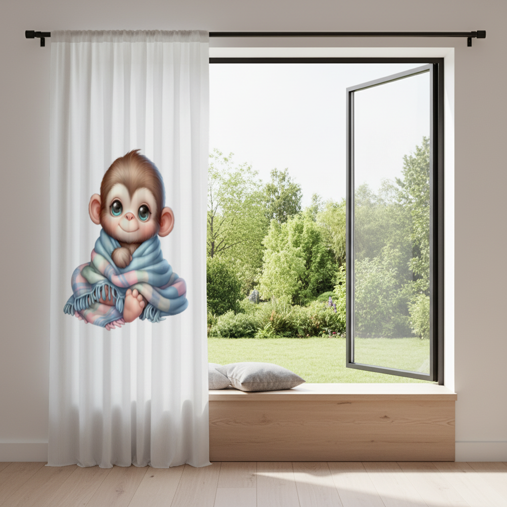 Cute Baby Monkey Wrapped in Blanket Drapes