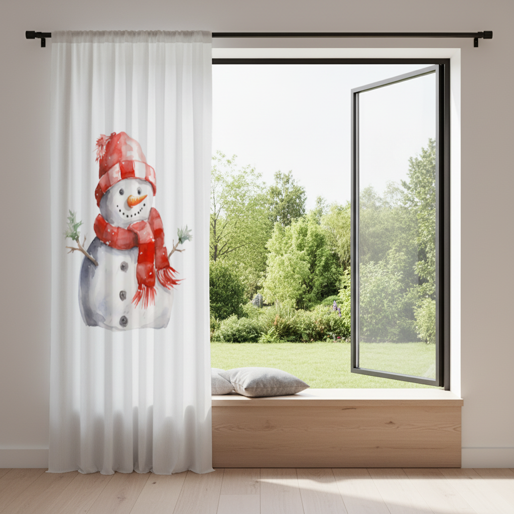 Cozy Red Scarf Snowman Drapes