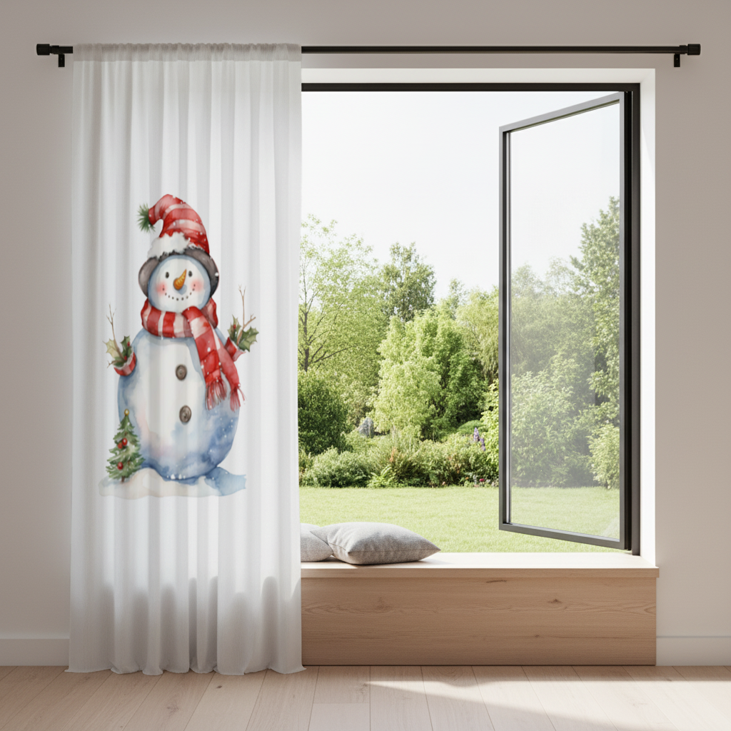 Whimsical Red Snowman Drapes