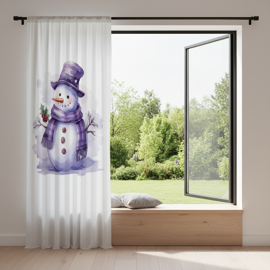 Whimsical Purple Snowman Drapes